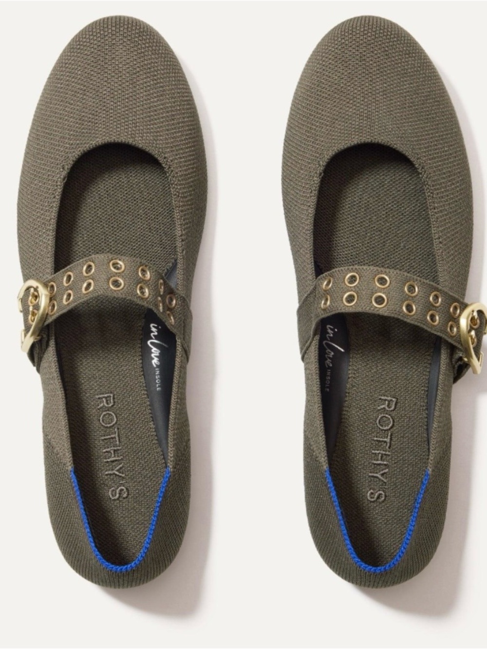 Rothy's Safari Ballet Mary Jane Flats with Gold Buckle